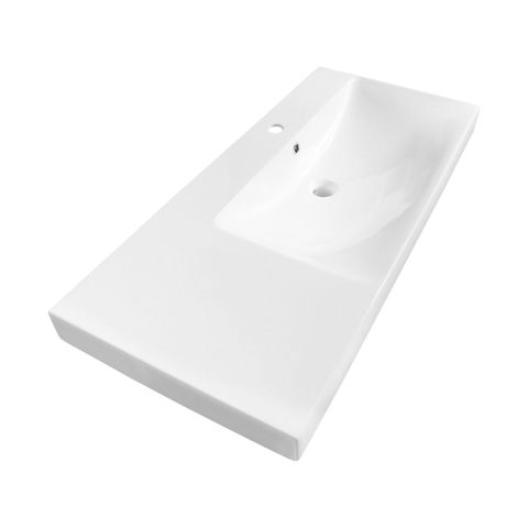 Saniclass Wave Plan-vasque pour meuble - 100x46x7.5cm - trop-plein - 1 cuve à droite - 1 trou de robinet - céramique - blanc SW444805