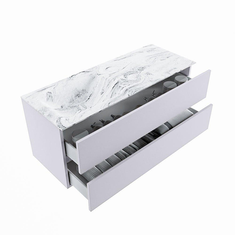 MONDIAZ VICA-DLUX Ensemble meuble de salle de bains - 120cm - meuble sous-vasque cale - 2 tiroirs - lavabo encastré cloud gauche - sans trous de robinet - version haute 60cm - glace SW1088300