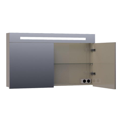 Saniclass 2.0 Spiegelkast - 120x70x15cm - verlichting geintegreerd - 2 links- en rechtsdraaiende spiegeldeuren - MDF - hoogglans taupe SW371654