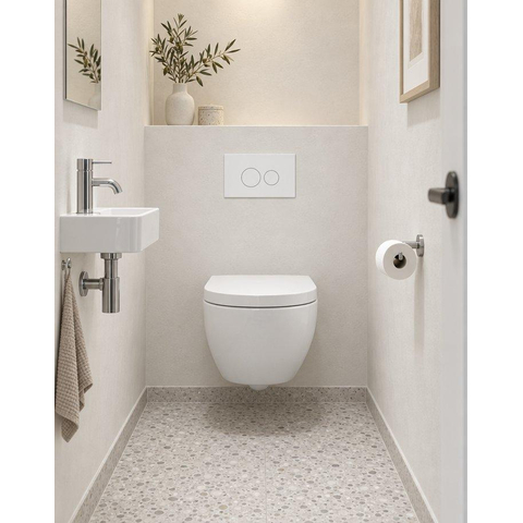 QeramiQ Dely Swirl Compact Toiletset - inbouwreservoir QeramiQ flush - 25mm zitting - kunststof bedieningsplaat glans wit - ronde knoppen - glans wit SW1590530