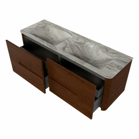 Mondiaz CIRO-DLUX Badkamermeubelset - 140x45x50cm - Solid surface wastafel Glace - 2 wasbak Dubbel - zonder kraangaten - 4 lades - Ruby SW1531663