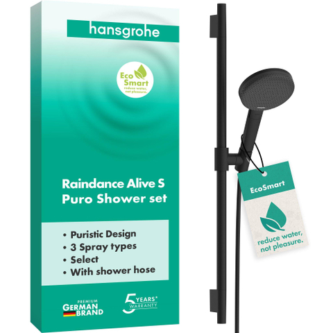 Hansgrohe Raindance alive Sel.S - 125 - 3jet - ecosmart - doucheset Puro S - 65cm - mat zwart SW1388858