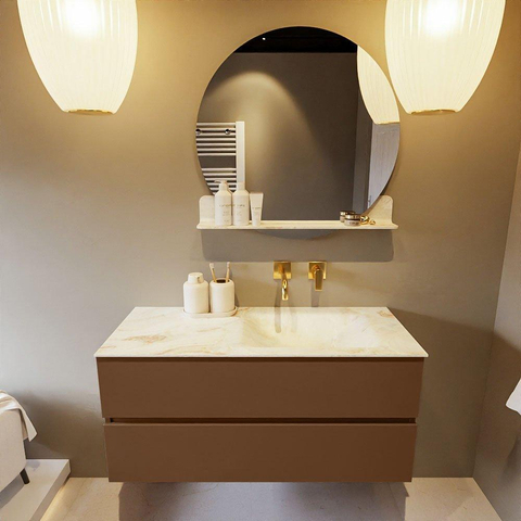 MONDIAZ VICA-DLUX Ensemble meuble de salle de bains - 110cm - meuble bas rust- 2 tiroirs - lavabo encastré cloud à droite - sans trous de robinet - version hauteur 60cm - frape SW1089070