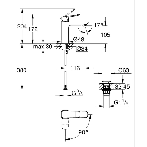 Grohe Dice Wastafelmengkraan - m-size - opbouw - koude start - klikwaste - matte black (mat zwart) SW1440585