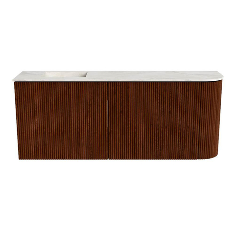 Mondiaz JOYA-DLUX Meuble de salle de bains 101.6cm - arrondi droit couleur Ruby - Vasque FAYE position Gauche Sans trou de robinet couleur Ostra SW1423810