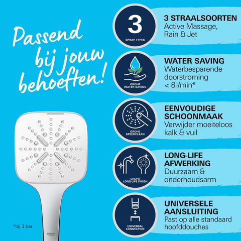 Grohe QuickFix Vitalio Handdouche - 13cm - vierkant - 3 straalsoorten - chroom SW705164