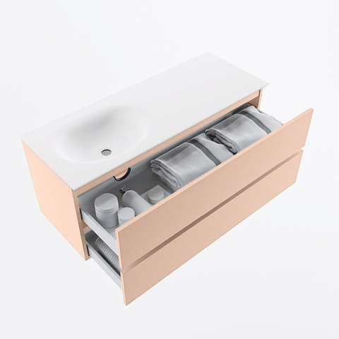 MONDIAZ VICA Ensemble de meubles de salle de bains - 120cm - meuble bas rosee- 2 tiroirs - lavabo moon gauche - 1 trou de robinet - version haute 60cm - talc SW1080400