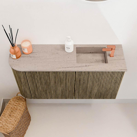 Mondiaz JOYA-DLUX Meuble de salle de bains 81,6cm - arrondi gauche couleur Dusk - Vasque FAYE position Droite 1 trou de robinet couleur Saba. SW1426084