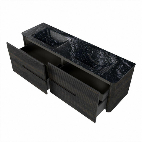 Mondiaz CIRO-DLUX Badkamermeubelset - 160x45x50cm - Solid surface wastafel Lava - 2 wasbak Dubbel - zonder kraangaten - 4 lades - Shadow SW1532492