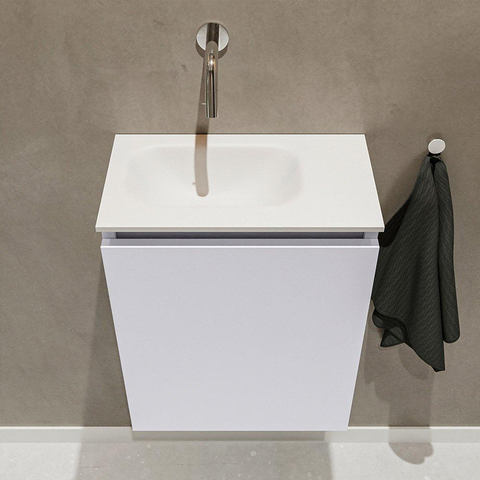 MONDIAZ TURE Toiletmeubel 40x23x50cm met 0 kraangaten 1 deuren cale mat Wastafel Eden links Solid Surface Wit SW475094
