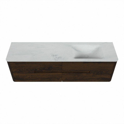 Mondiaz CIRO-DLUX Meuble de salle de bains - 170x45x50cm - Plan vasque solid surface Opalo - 1 vasque à droite - sans trous de robinet - 4 tiroirs - Noyer SW1530321