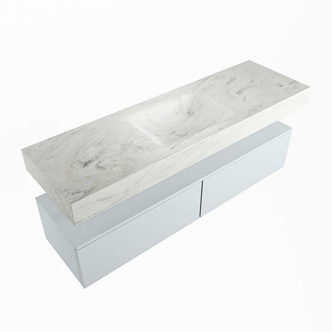 Mondiaz ALAN-DLUX Ensemble de meuble - 150cm - meuble Clay mat - 2 tiroirs - Lavabo Cloud Opalo suspendu - vasque Centre - 1 trou de robinet SW806865