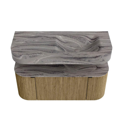 MONDIAZ THOR-DLUX 110cm meuble de salle de bains arrondi gauche + droite couleur Dusk avec 1 tiroir et 2 portes. Vasque suspendue CLOUD Droite 1 trou de robinet couleur Sombra. SW1463033