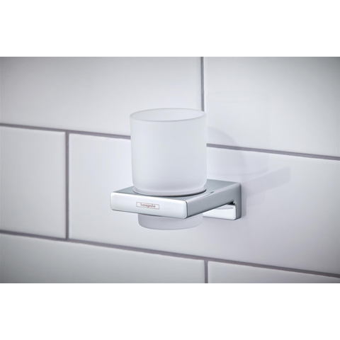 Hansgrohe AddStoris Q AddStorisdrikbeker mat - glas - met houder - hoogglans chroom SW651133