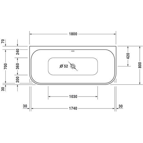 Duravit Happy D.2 Bad acryl half - vrijstaand - 180x80x46cm - met paneel - back-to-wall - glans wit SW68393