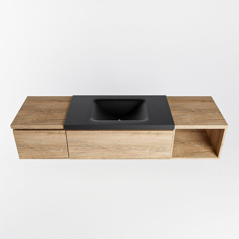 MONDIAZ BUKLA 160cm meuble de salle de bain avec module ouvert 40 à droite couleur Chêne blanchi avec 2 tiroirs. Lavabo CLOUD centre 0 trous de robinet couleur Urbaine. SW1382098