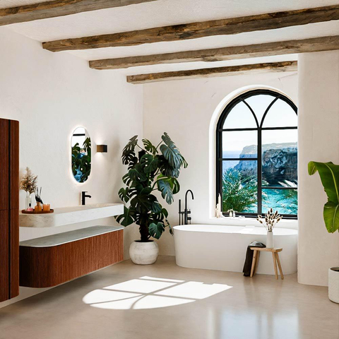 MONDIAZ THOR-DLUX 170cm badmeubel ronding links + rechts kleur Ruby met 1 lade en 2 deuren. Vrijhangende wastafel CLOUD Rechts 1 kraangat kleur Opalo. SW1465490