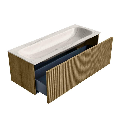 MONDIAZ KURVE-DLUX Meuble de salle de bains 120cm couleur Dusk avec 1 tiroir et 0 porte. Lavabo BIG LARGE Central 2 trous de robinet Meli. SW1431902
