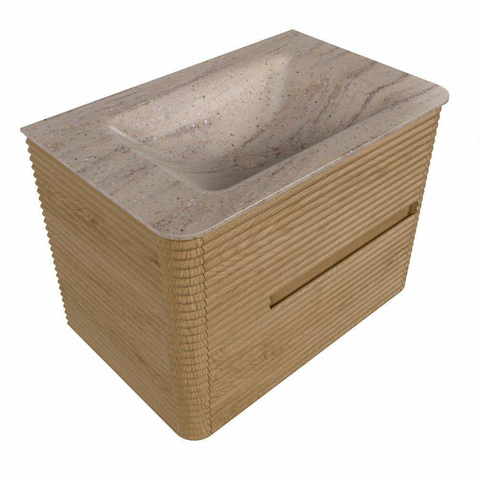 Mondiaz CIRO-DLUX Badkamermeubelset - 70x45x50cm - Solid surface wastafel Saba - 1 wasbak Midden - 1 kraangat - 2 lades - Oak SW1531181