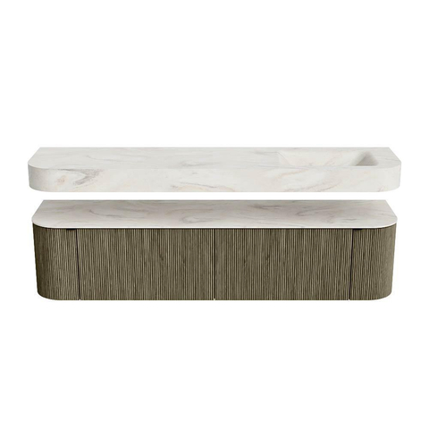 MONDIAZ THOR-DLUX Meuble de salle de bains 190cm arrondi gauche + droite couleur Shadow avec 2 tiroirs et 2 portes. Vasque suspendue CLOUD Droite 1 trou de robinet couleur Ostra. SW1466580