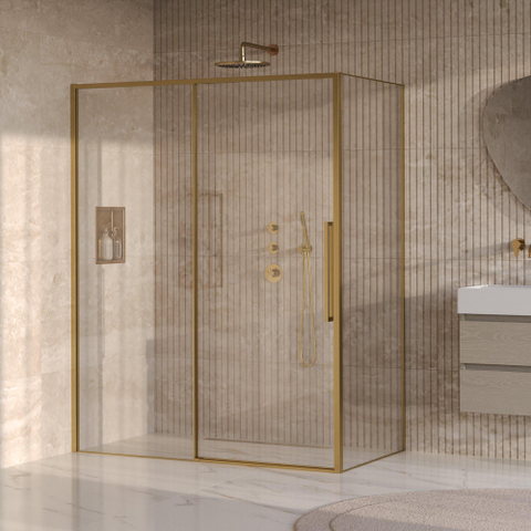 BRAUER Galactic Cabine de douche - 160x90x200 - avec porte coulissante - verre transparent - réversible - incl. traitement anticalcaire - or brossé PVD SW1580887