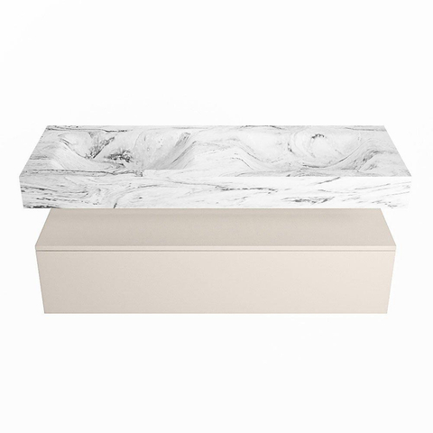 Mondiaz ALAN-DLUX Ensemble de meuble - 130cm - meuble Linen mat - 1 tiroir - Lavabo Cloud Glace suspendu - vasque Gauche et droite - 0 trous de robinet SW805684