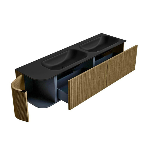 Mondiaz KURVE Ensemble de meuble de salle de bains - 165x46x40cm - 2 tiroirs - 1 porte - vasque solid surface - double / droite - sans trou de robinet - Dusk SW1414842