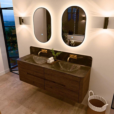 Mondiaz CIRO-DLUX Badkamermeubelset - 150x45x50cm - Solid surface wastafel Lava - 2 wasbak Dubbel - zonder kraangaten - 4 lades - Dusk SW1533052