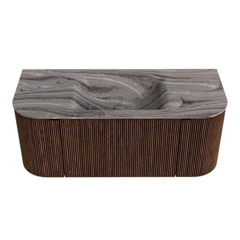 MONDIAZ KURVE-DLUX Meuble de salle de bains 110cm arrondi gauche + droite couleur Walnut avec 1 tiroir et 2 portes. Lavabo CLOUD central 1 trou de robinet Sombra. SW1433636