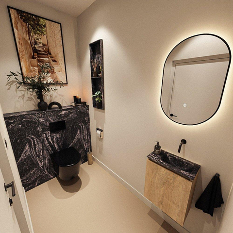 MONDIAZ TURE-DLUX Meuble de toilettes 40 cm Washed Oak. Lavabo EDEN Lava position à droite. Sans trou de robinet. SW1104077