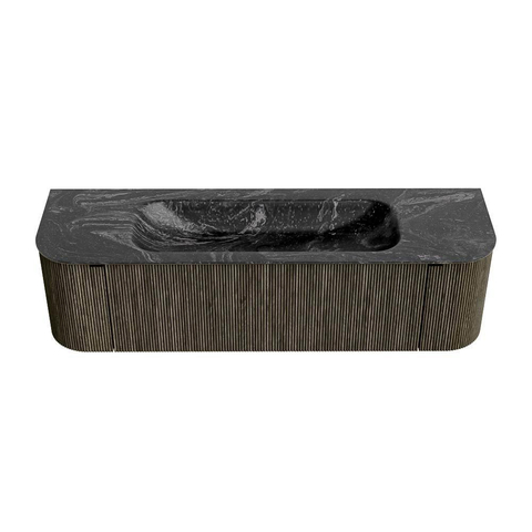 Mondiaz KURVE-DLUX Badkamermeubelset - 160x46x40cm - 1 lade - 2 deuren - wastafel solid surface - midden - zonder kraangat - Shadow SW1414675