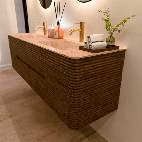 Mondiaz CIRO-DLUX Badkamermeubelset - 170x45x50cm - Solid surface wastafel Saba - 2 wasbak Dubbel - 2 kraangaten - 4 lades - Dusk SW1533381