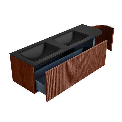 Mondiaz KURVE Badkamermeubelset - 145x46x40cm - 1 lade - 1 deur - wastafel solid surface - dubbel / links - zonder kraangat - Ruby SW1415355