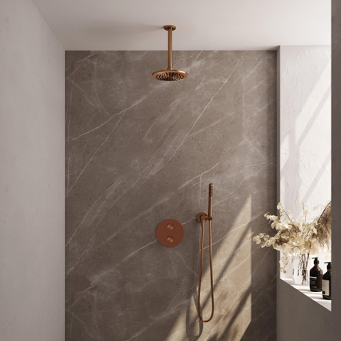 BRAUER Copper Edition douche thermostatique encastrée - 3 voies - rond - ensemble 77 - douche principale de 20 cm - bras plafond - douchette à main - flexible de douche - coude mural - cuivre brossé PVD SW1159067