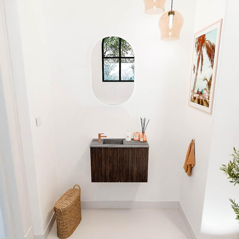 Mondiaz JOYA-DLUX 60cm toiletmeubel - kleur Walnut - Wastafel FAYE positie Links 1 kraangat kleur Sombra. SW1424706