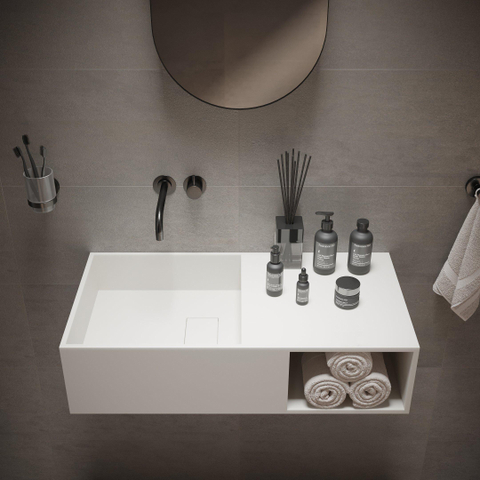 Ideavit Solidplan Lavabo 80x41x20cm rectangulaire 0 trous de robinet 1 vasque Solid surface blanc SW85943