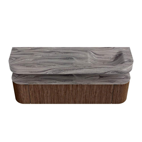 MONDIAZ THOR-DLUX 170cm badmeubel ronding links + rechts kleur Walnut met 1 lade en 2 deuren. Vrijhangende wastafel CLOUD Rechts 1 kraangat kleur Sombra. SW1465851