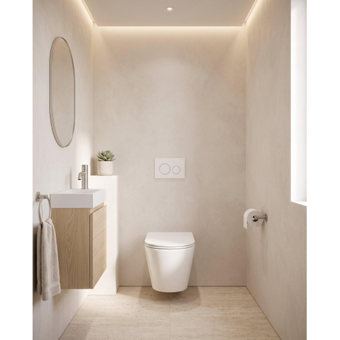 QeramiQ Dely Toiletset - 36.3x51.7cm - Geberit UP720 inbouwreservoir - rimless - diepspoel - zitting - softclose - bedieningsplaat glans wit - ronde knoppen - glans wit SW1428331