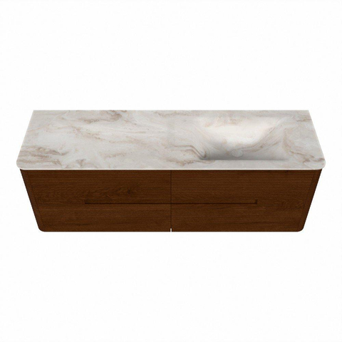 Mondiaz CIRO-DLUX Meuble de salle de bains - 150x45x50cm - Plan vasque solid surface Frappe - 1 vasque à droite - 1 trou de robinet - 4 tiroirs - Ruby SW1531325