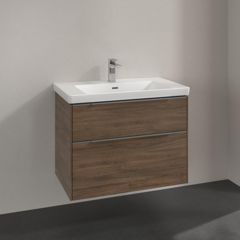 Villeroy & Boch Subway 3.0 wastafelonderbouwkast - met 2 laden - met grepen aluminium glanzend - 77.2x57.6x47.8 - Arizona Oak (hout) SW641508