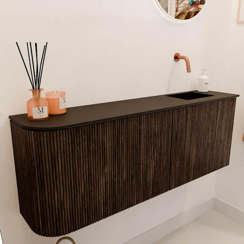 Mondiaz JOYA 111.6cm meuble de salle de bains - arrondi gauche couleur Noyer - Vasque FAYE position Droite Sans trou de robinet couleur Urban SW1421491