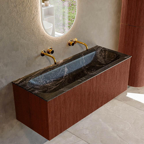 Mondiaz KURVE-DLUX Ensemble de meuble de salle de bains - 120x46x40cm - 1 tiroir - lavabo solid surface - central - sans trou de robinet - Ruby SW1416057