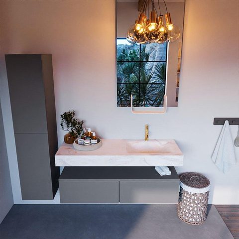 Mondiaz ALAN-DLUX Ensemble de meuble - 130cm - meuble Plata mat - 2 tiroirs - Lavabo Cloud Ostra suspendu - vasque droite - 1 trou de robinet SW807975