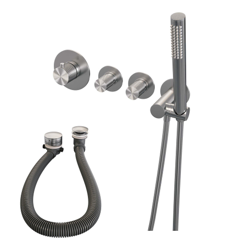 Brauer Acrylique carving encastré - ensemble de douche - 3 boutons carving - douchette à main 1 fonction - PVD inox brossé SW716061