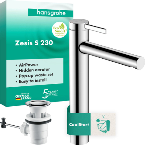 Hansgrohe Zesis 240 - CoolStart wastafelmengkraan - met trekwaste - chroom SW1388750