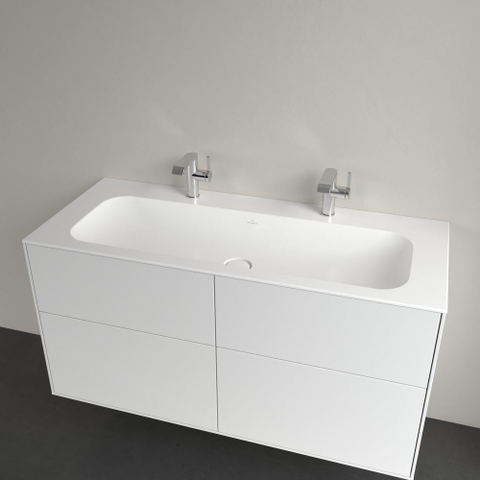 Villeroy & Boch finion meubelwastafel - met 2 kraangaten - 120x50cm CeramicPlus - zonder overloop - Stone White (mat wit) SW209578