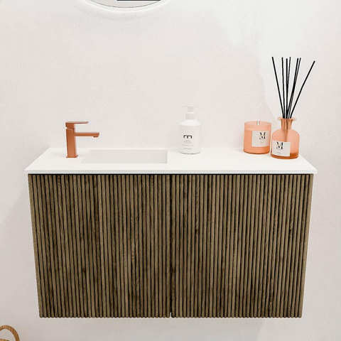 Mondiaz JOYA 70cm toiletmeubel - kleur Dusk - Wastafel FAYE positie Links 1 kraangat kleur Talc. SW1421593