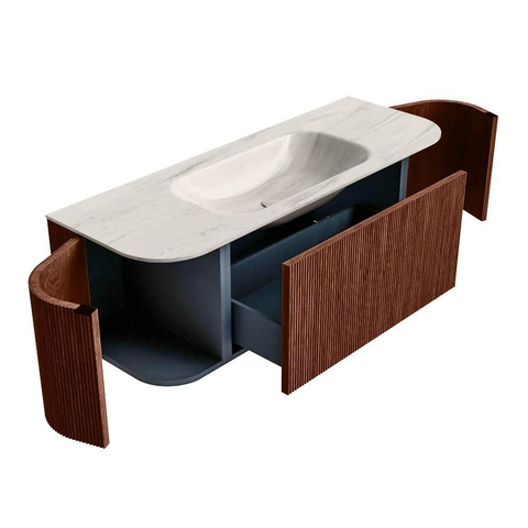 MONDIAZ KURVE-DLUX Meuble de salle de bains 130cm arrondi Gauche + Droite couleur Ruby avec 1 tiroir et 2 portes. Lavabo BIG SMALL Central sans trou de robinet Meli. SW1432029