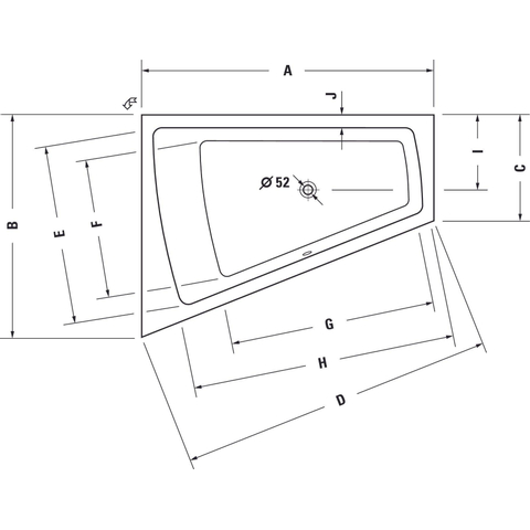 Duravit Paiova Kunststof bad acryl afgeschuind links - 170x130x46cm - zonder poten - glans wit 0297535