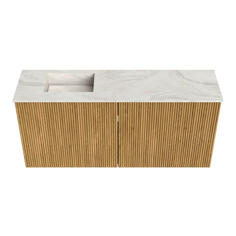 Mondiaz JOYA-DLUX 90cm toiletmeubel - kleur Oak - Wastafel FAYE positie Links Zonder kraangat kleur Ostra. SW1422227